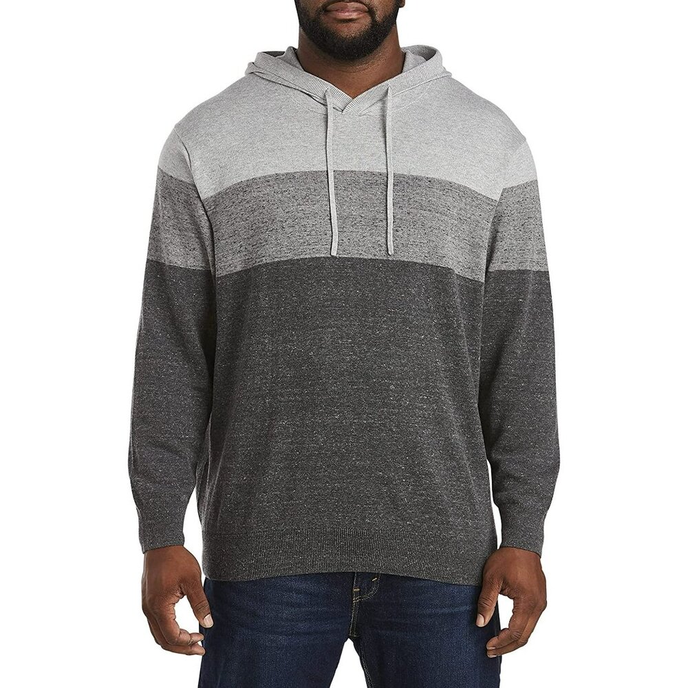 True Nation Men's Big & Tall Colorblock Cotton Knit Hoodie Gray Sz 5XLT